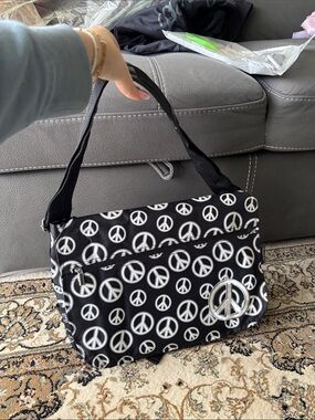 Black Peace Symbol Shoulder Bag - Casual Everyday Tote